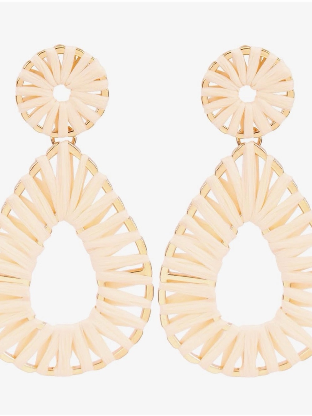 Beige Raffia Teardrop Drop Earrings - Women Jewelry